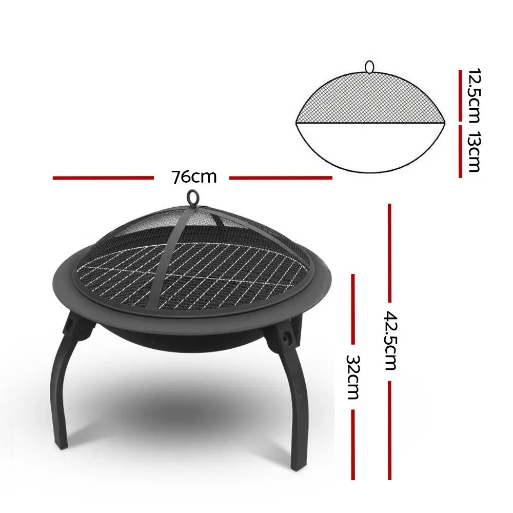 Outdoor Camping Steel Charcoal BBQ Grill Fire Pit 30”