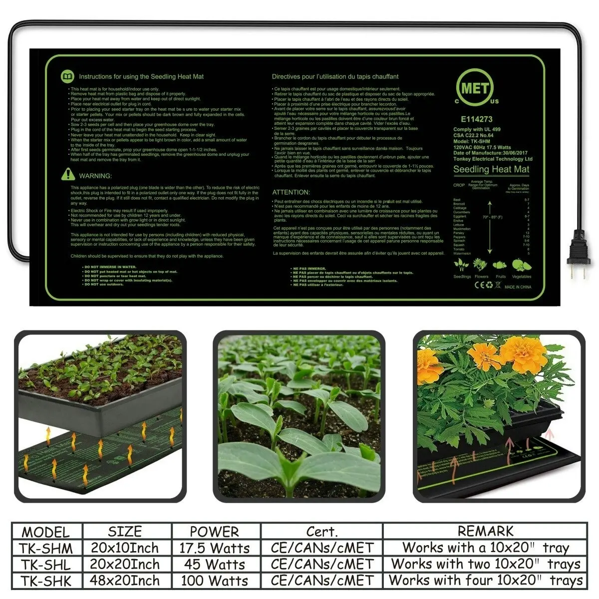 Seedling Propagation Heat Mat 3 sizes, EU/US/UK/AU Plug