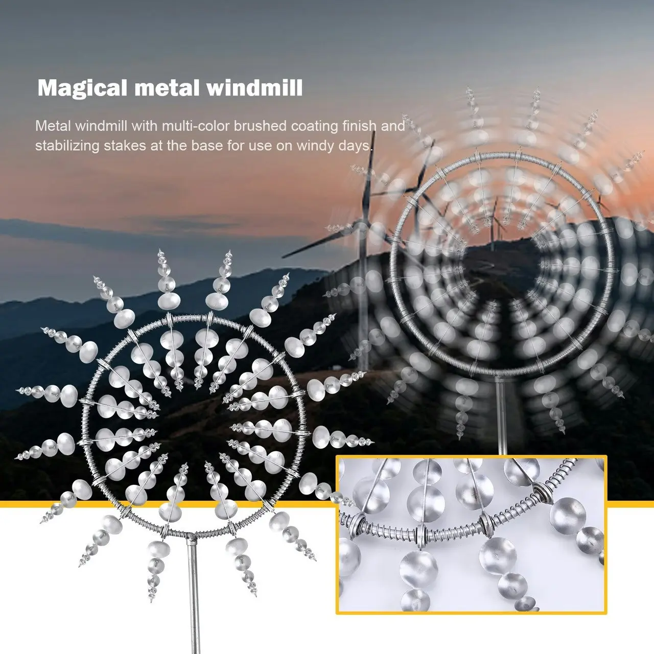 95cm Large Metal Kinetic Garden Wind Spinner Duel Rotating Windmill