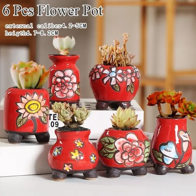 1-6pc Decorative Mini Ceramic Succulent Cactus Pots