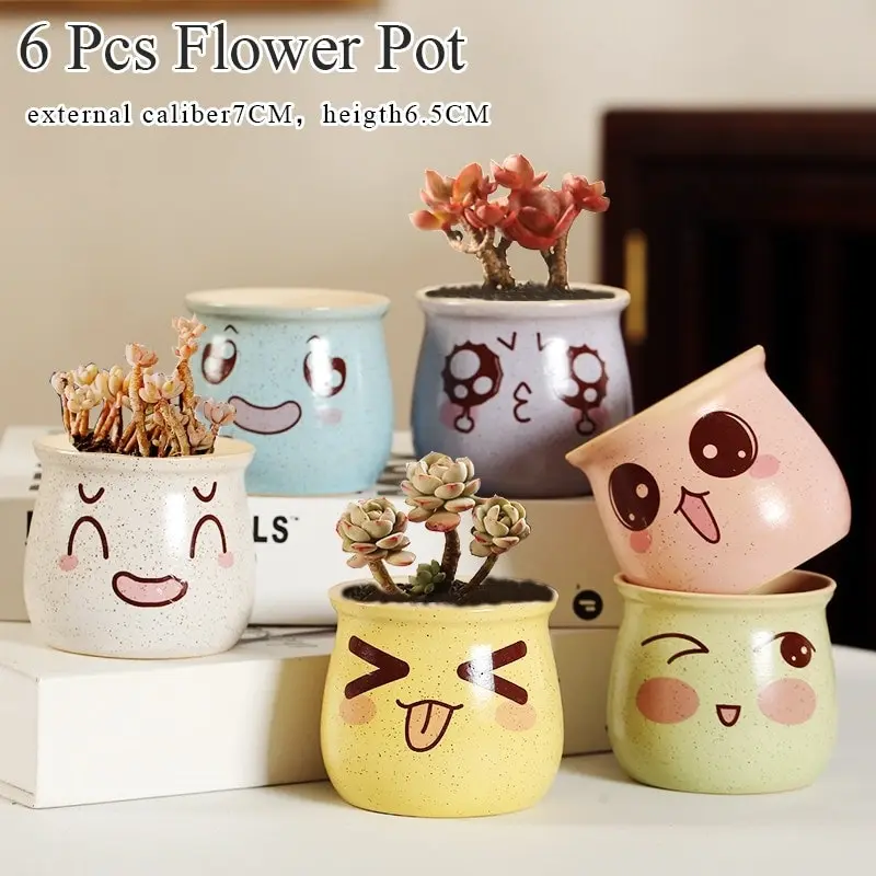 1-6pc Decorative Mini Ceramic Succulent Cactus Pots