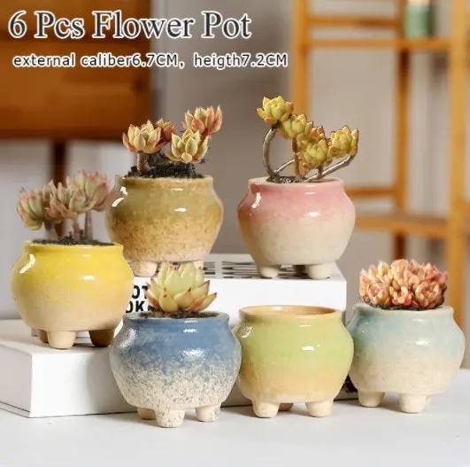 1-6pc Decorative Mini Ceramic Succulent Cactus Pots