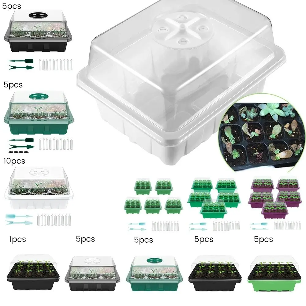 5-10pc Plant 12 Cell Seedling Starter Trays With Lid