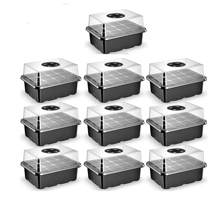 5-10pc Plant 12 Cell Seedling Starter Trays With Lid