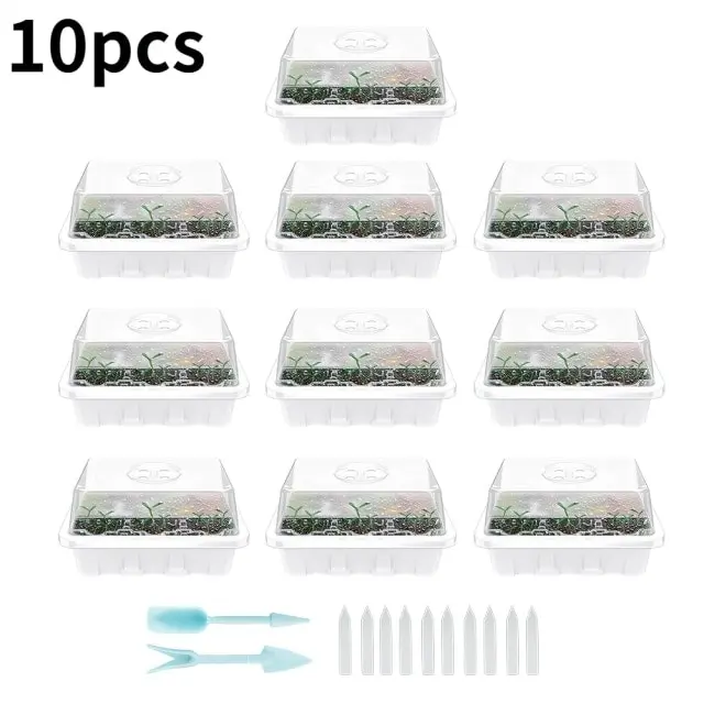 5-10pc Plant 12 Cell Seedling Starter Trays With Lid