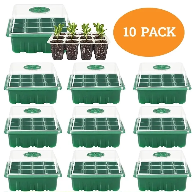 5-10pc Plant 12 Cell Seedling Starter Trays With Lid