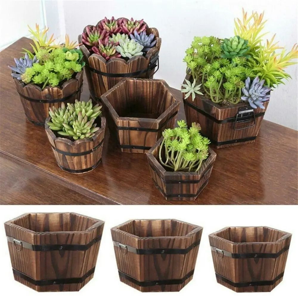 100% Solid Wood Rustic Planter Flower Pot Tub, 3 sizes