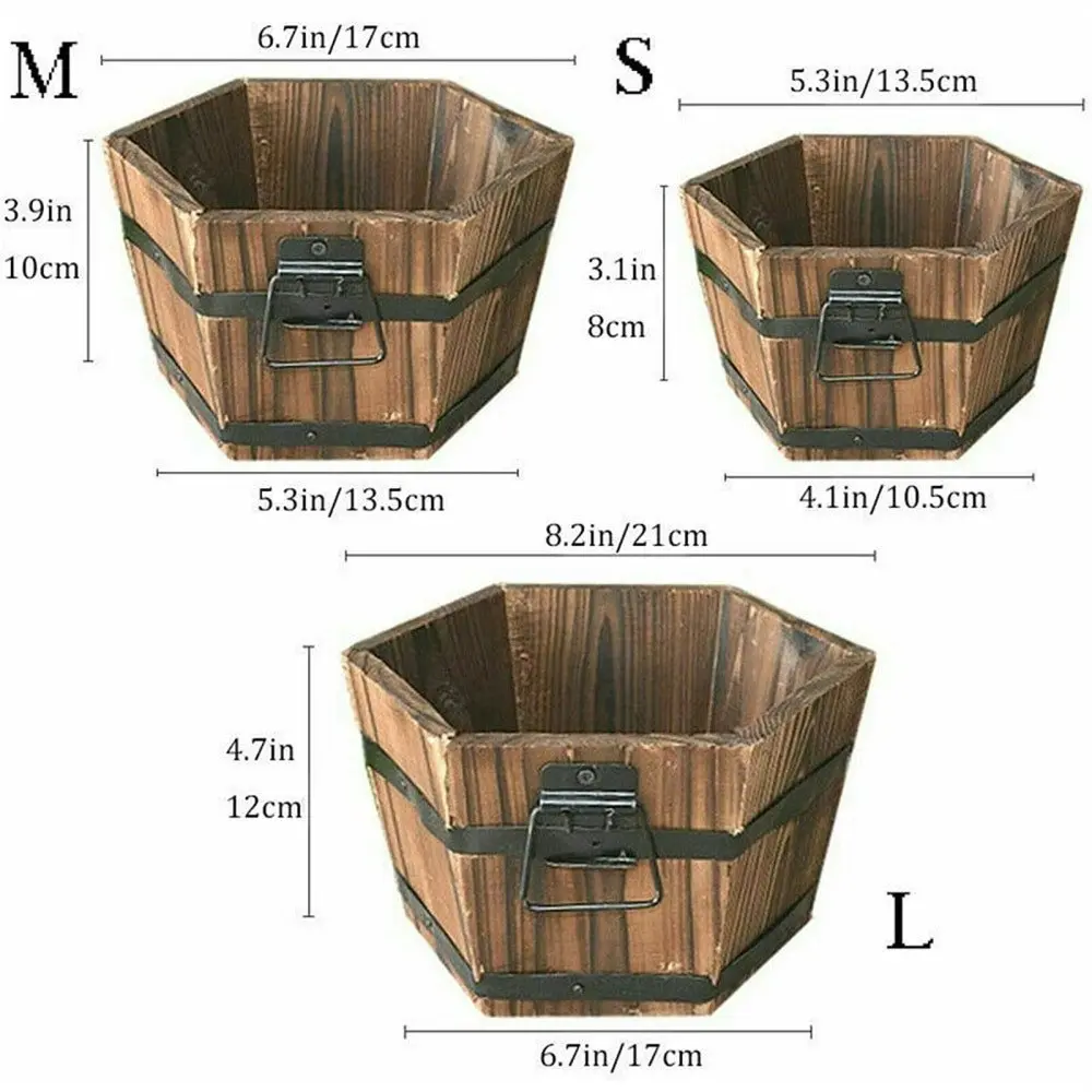 100% Solid Wood Rustic Planter Flower Pot Tub, 3 sizes