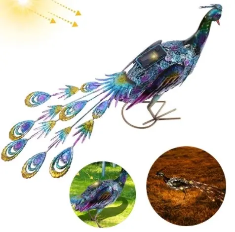 60cm Metal Solar Peacock Statue Garden Decoration