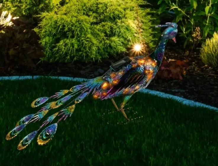 60cm Metal Solar Peacock Statue Garden Decoration