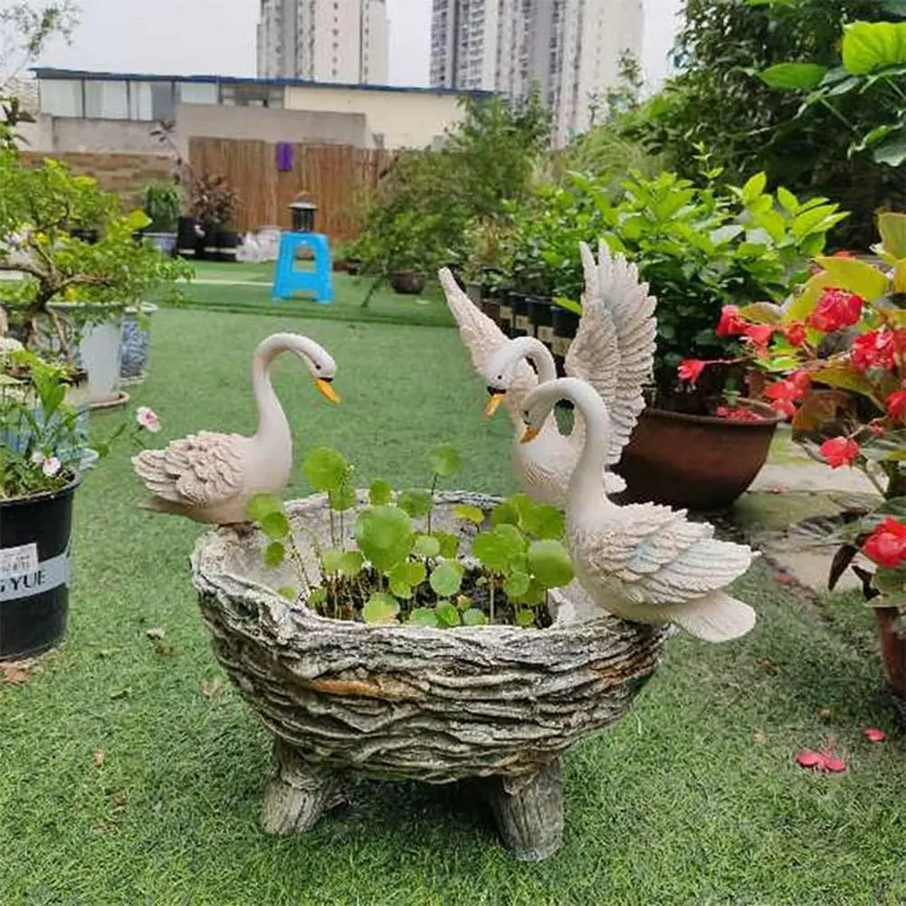 Decorative Resin Swan Garden Pot Display Stand Decor