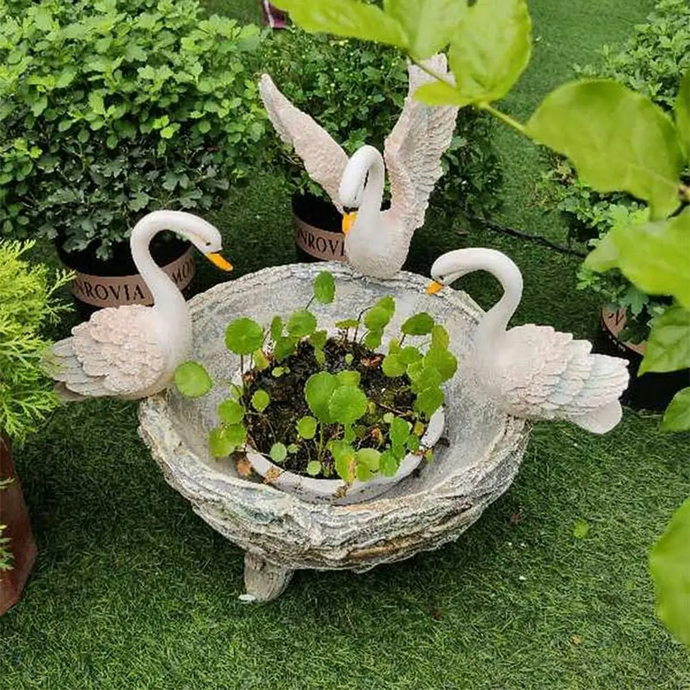 Decorative Resin Swan Garden Pot Display Stand Decor