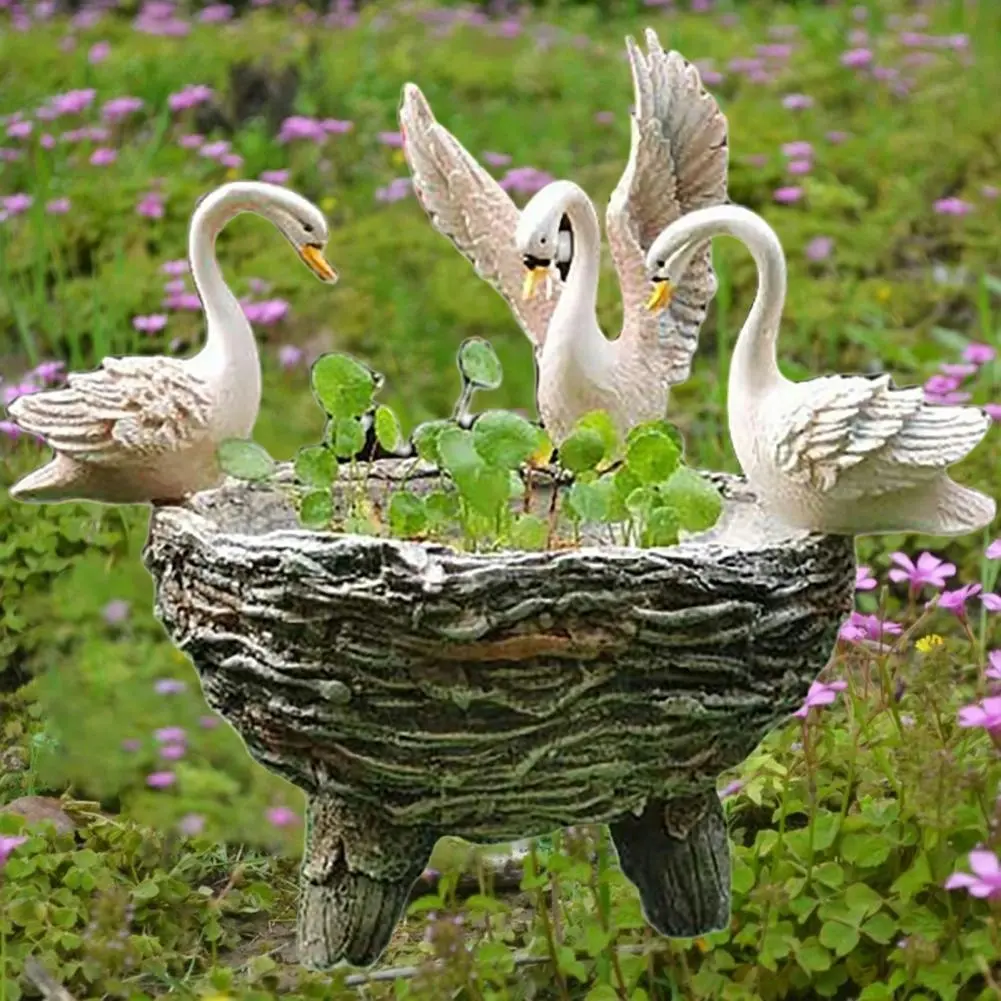 Decorative Resin Swan Garden Pot Display Stand Decor