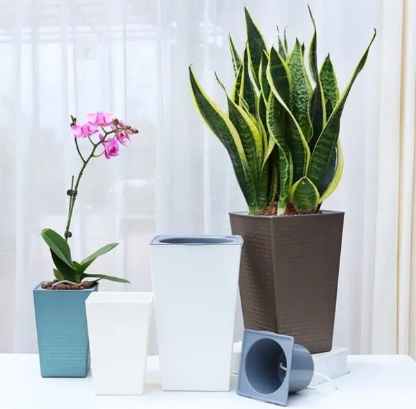 Self watering plant flower pots with water level indicator