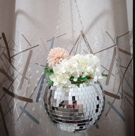 Disco Mirror Ball Hanging Flower Planter Pot Garden Decor