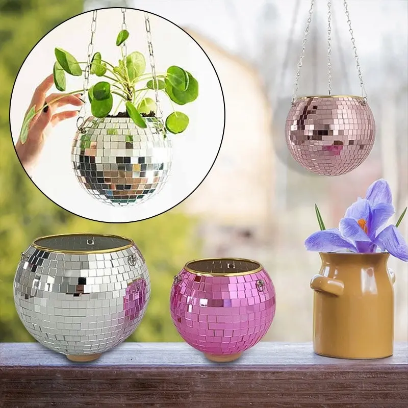 Disco Mirror Ball Hanging Flower Planter Pot Garden Decor