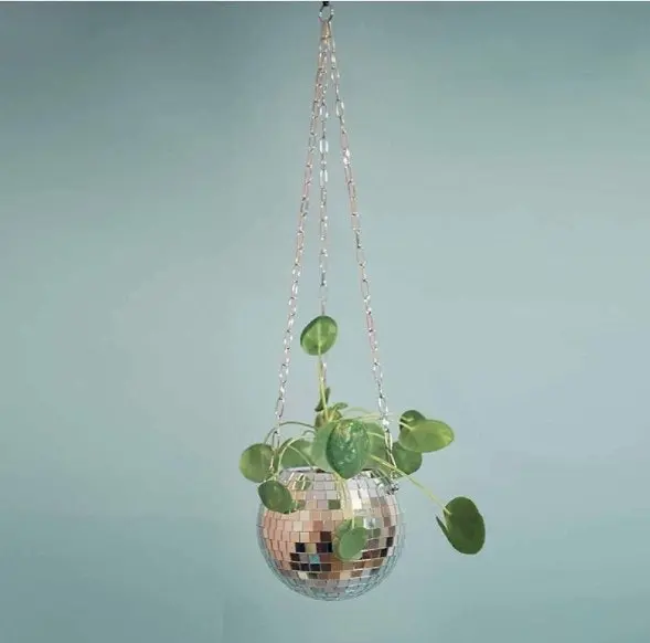 Disco Mirror Ball Hanging Flower Planter Pot Garden Decor