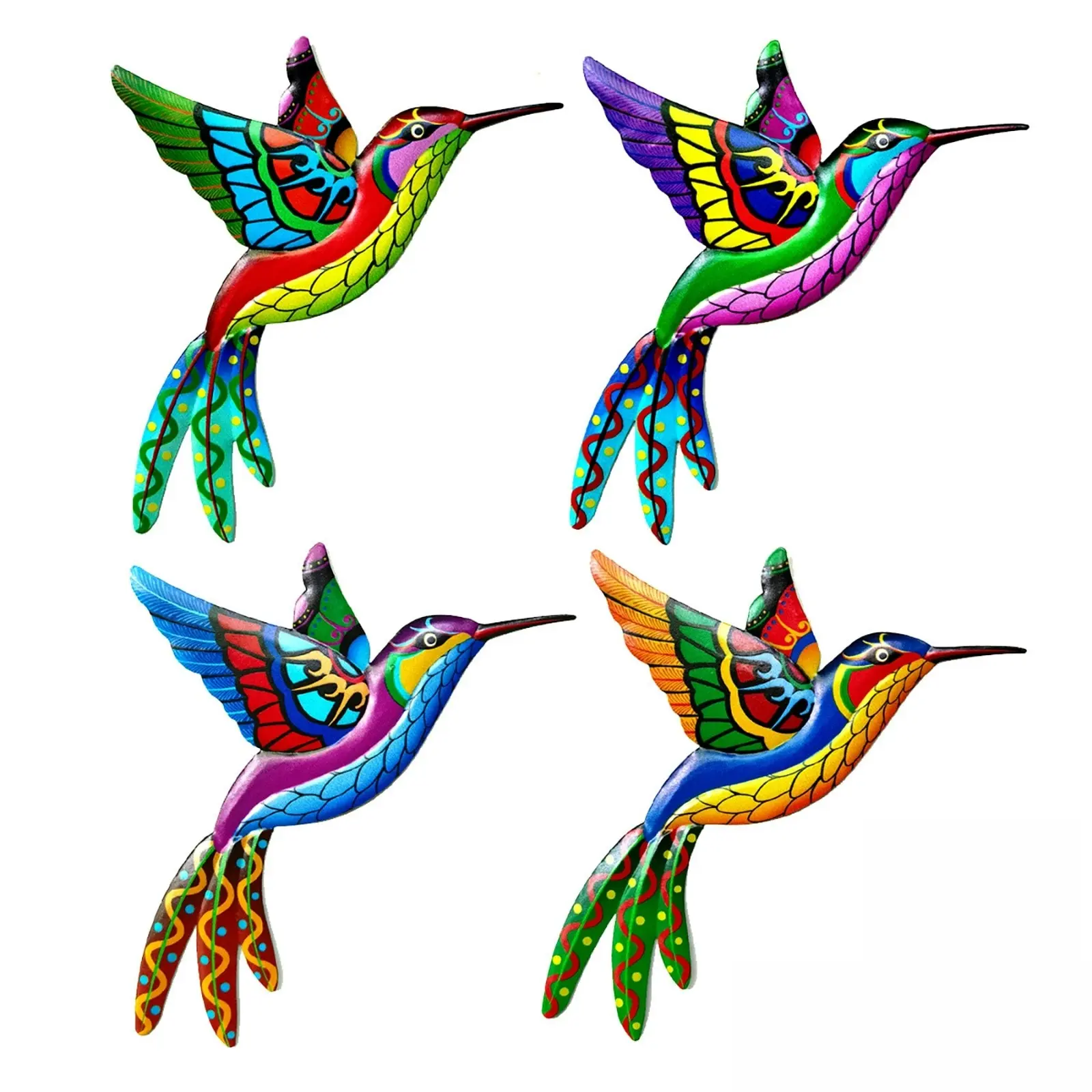 4pcs Metal Bird Hummingbird Hanging Garden Wall Art Decor