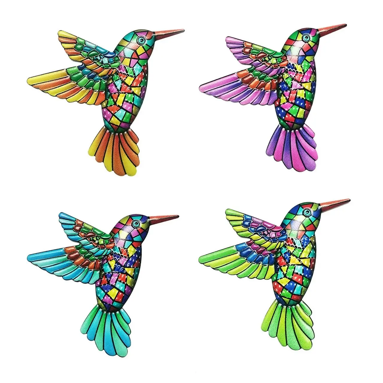 4pcs Metal Bird Hummingbird Hanging Garden Wall Art Decor