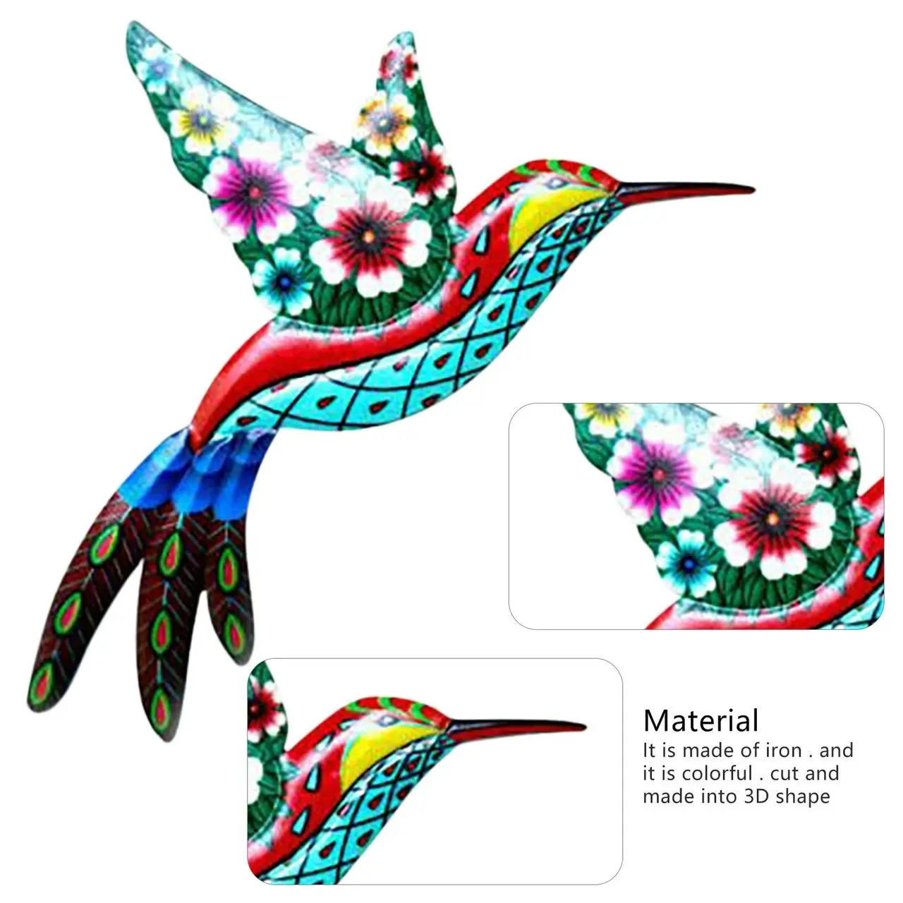 4pcs Metal Bird Hummingbird Hanging Garden Wall Art Decor