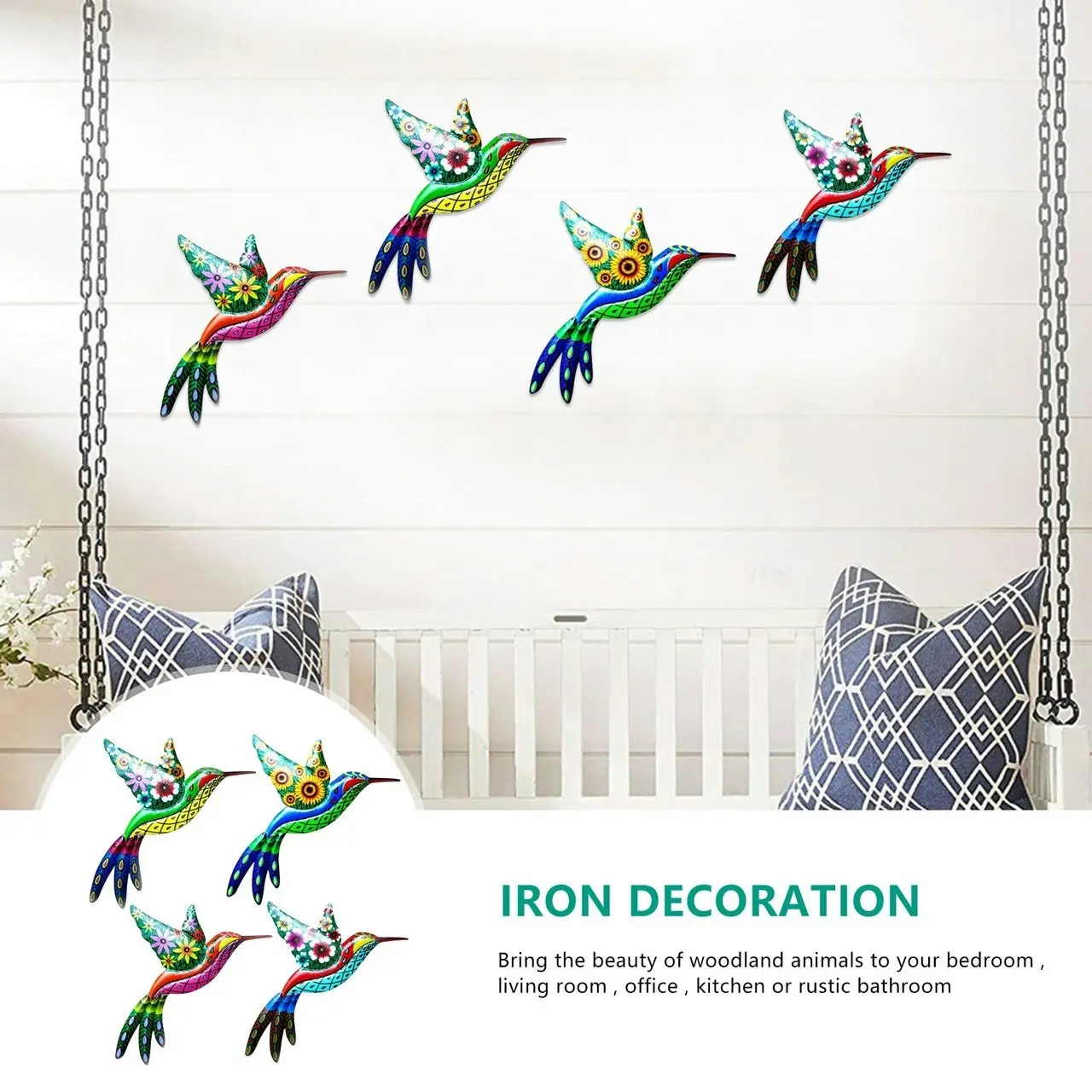 4pcs Metal Bird Hummingbird Hanging Garden Wall Art Decor