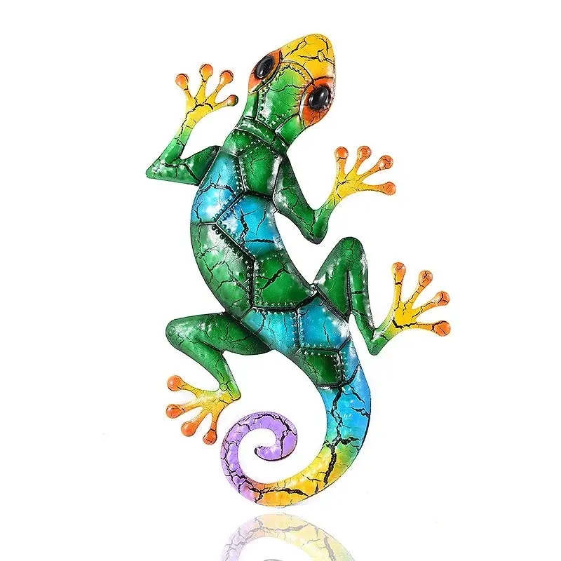 43cm Metal Gecko Lizard Hanging Garden Wall Statue Decor