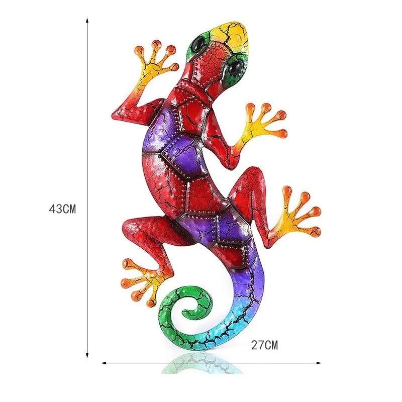 43cm Metal Gecko Lizard Hanging Garden Wall Statue Decor