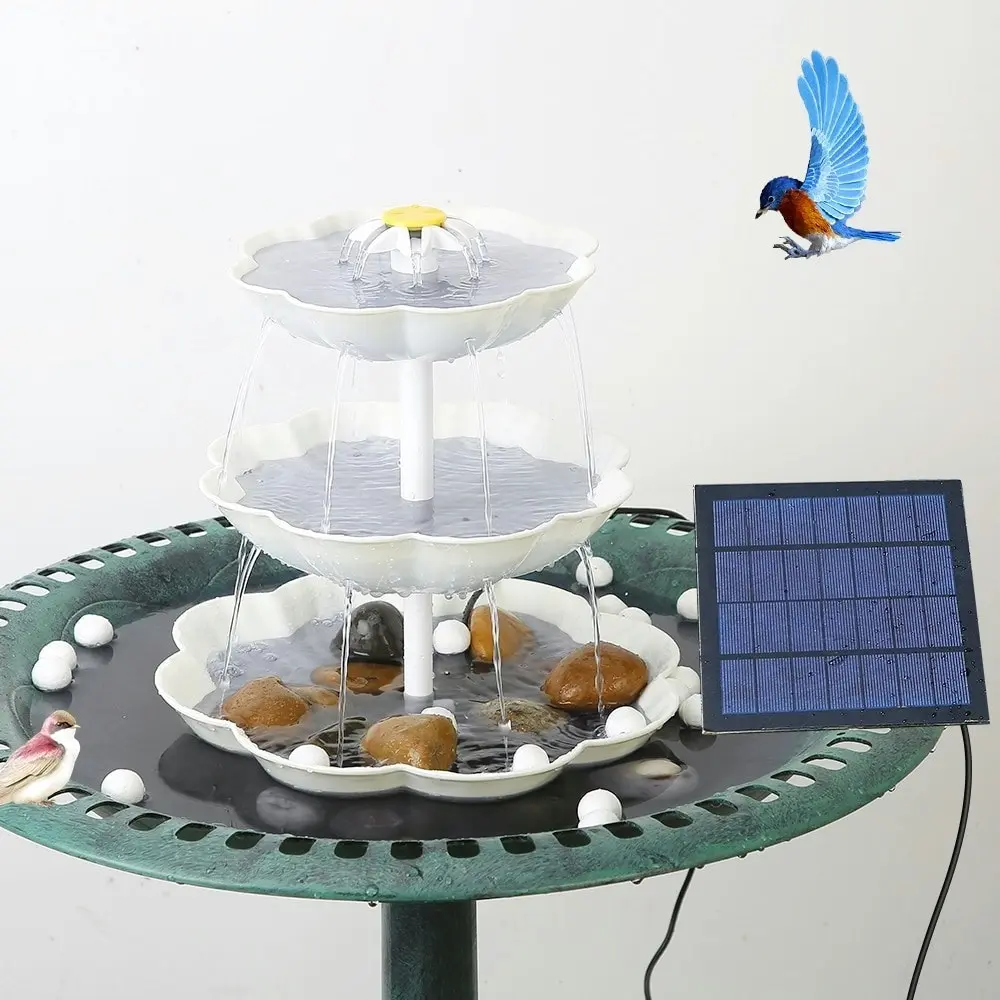 Complete 3 Tier Bird Bath with Solar Pump Garden Decor