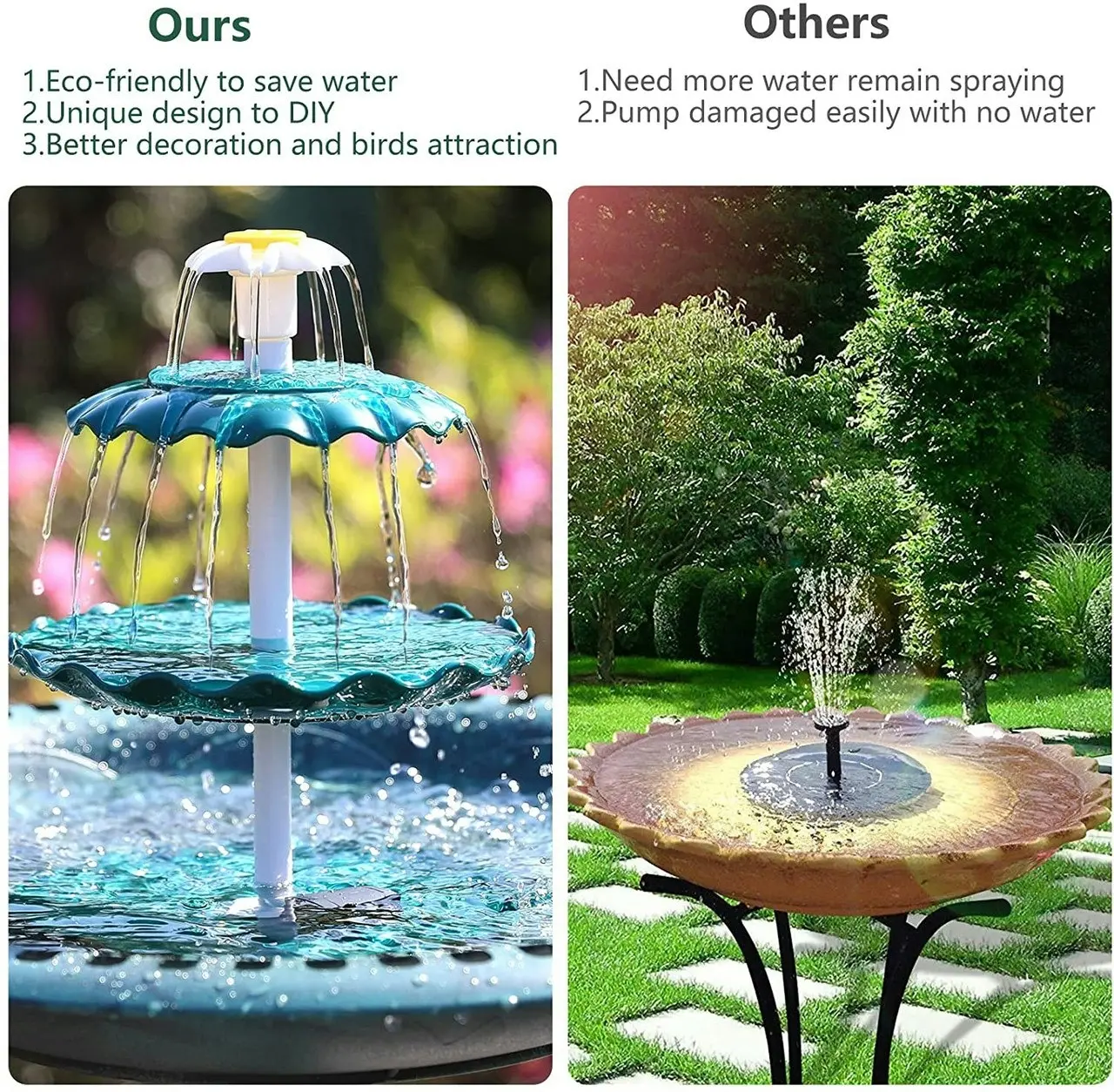 Complete 3 Tier Bird Bath with Solar Pump Garden Decor