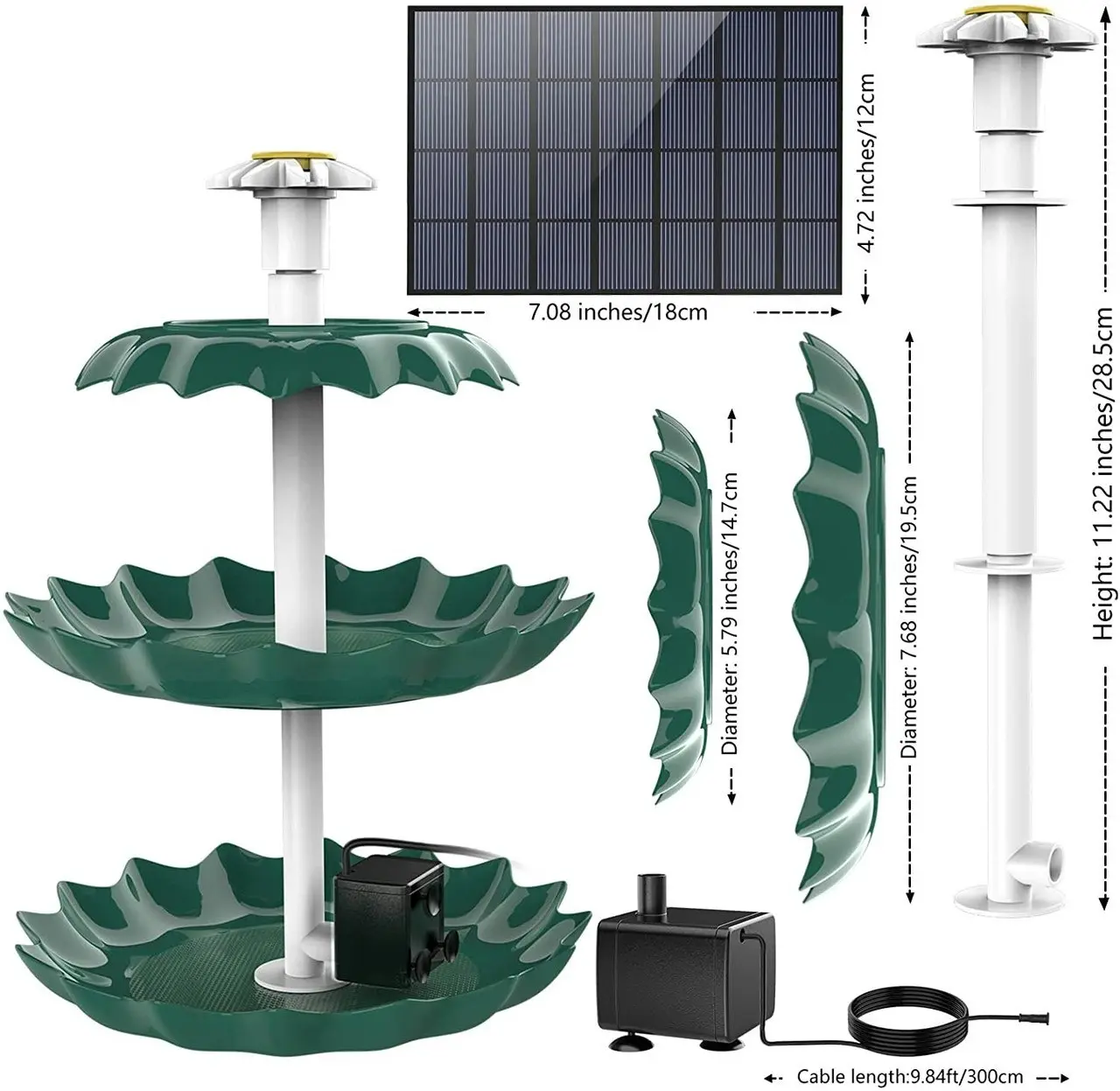 Complete 3 Tier Bird Bath with Solar Pump Garden Decor