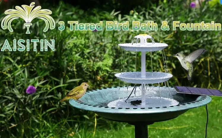 Complete 3 Tier Bird Bath with Solar Pump Garden Decor