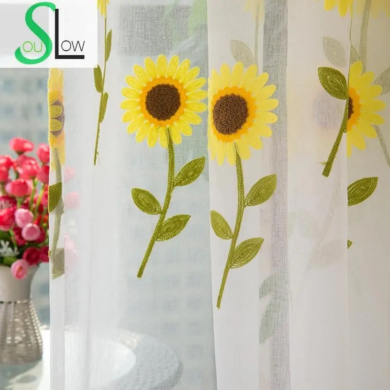 Luxury 3D Sunflower Embroidered Curtain/Tulle