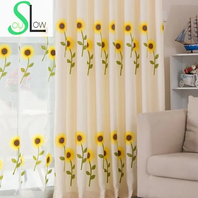 Luxury 3D Sunflower Embroidered Curtain/Tulle