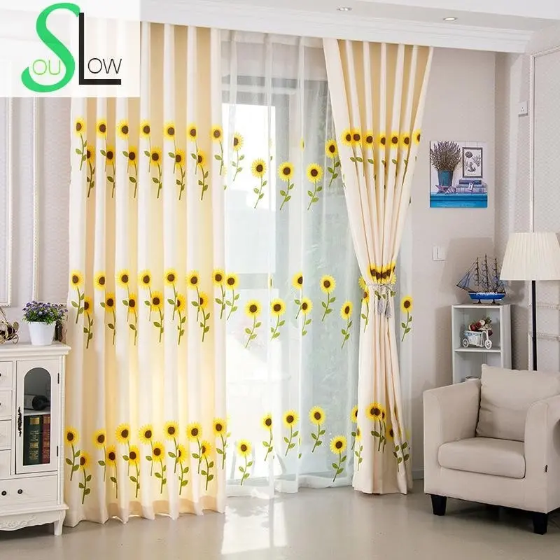 Luxury 3D Sunflower Embroidered Curtain/Tulle