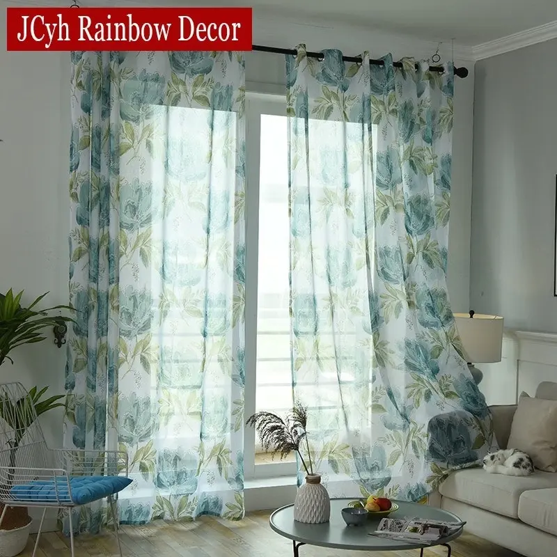 Luxury Floral Linen Tulle Curtains, multiple sizes, 3 colours