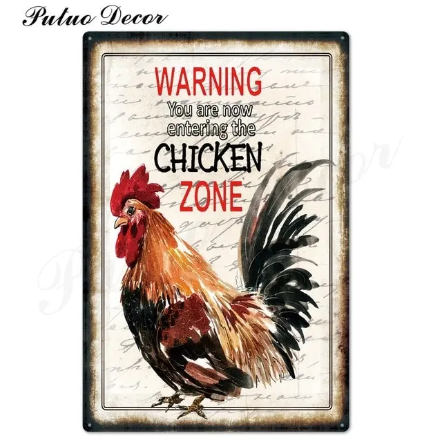 Rooster/chicken farmhouse retro hanging sign wall decor, 24 styles