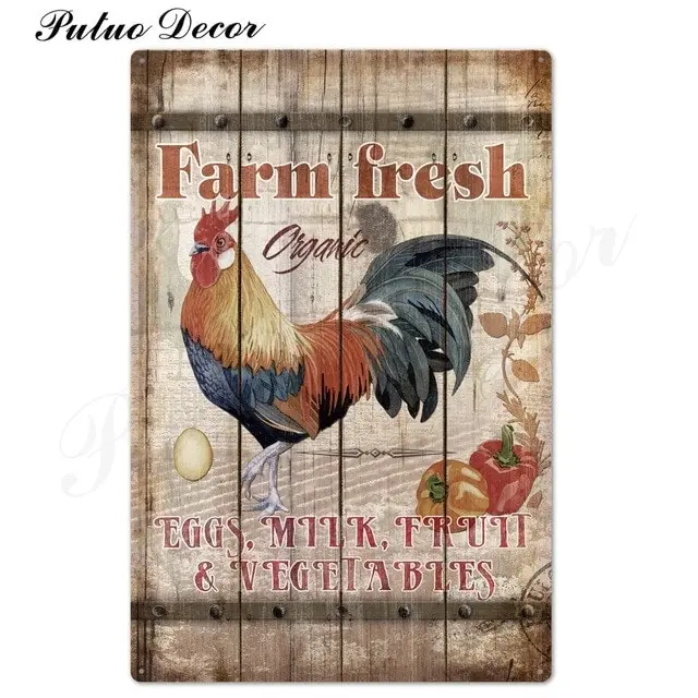 Rooster/chicken farmhouse retro hanging sign wall decor, 24 styles