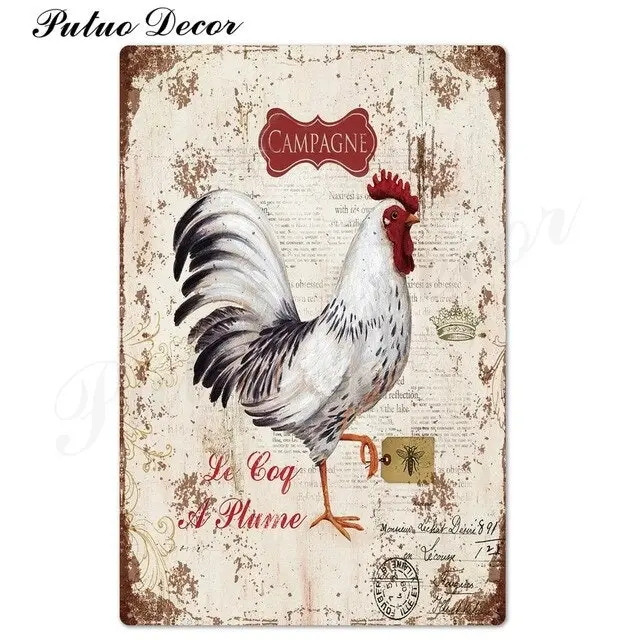 Rooster/chicken farmhouse retro hanging sign wall decor, 24 styles