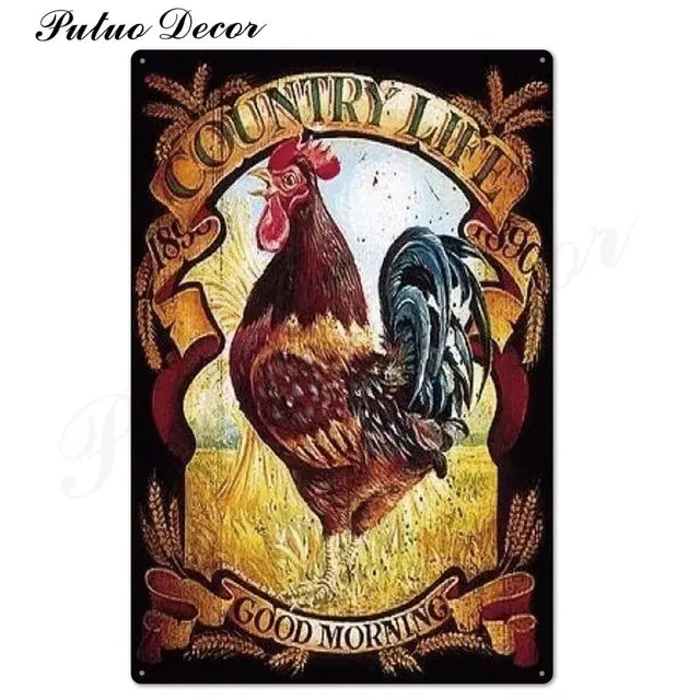 Rooster/chicken farmhouse retro hanging sign wall decor, 24 styles