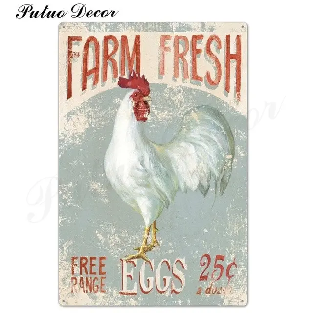 Rooster/chicken farmhouse retro hanging sign wall decor, 24 styles