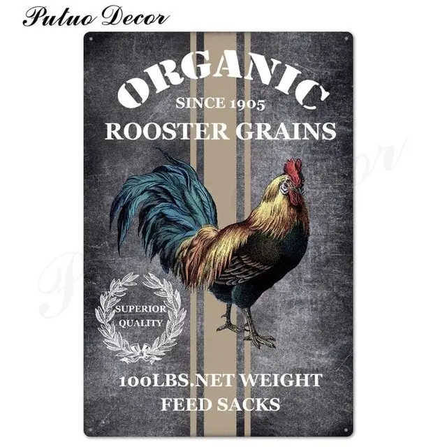 Rooster/chicken farmhouse retro hanging sign wall decor, 24 styles