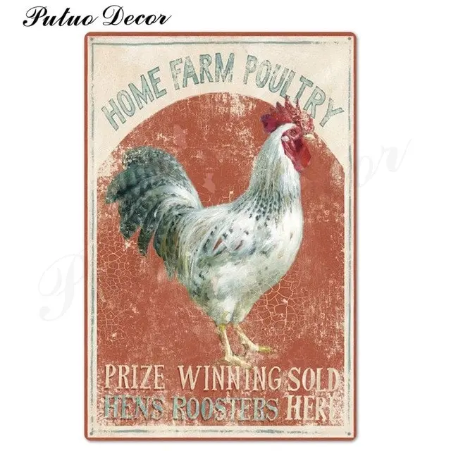 Rooster/chicken farmhouse retro hanging sign wall decor, 24 styles