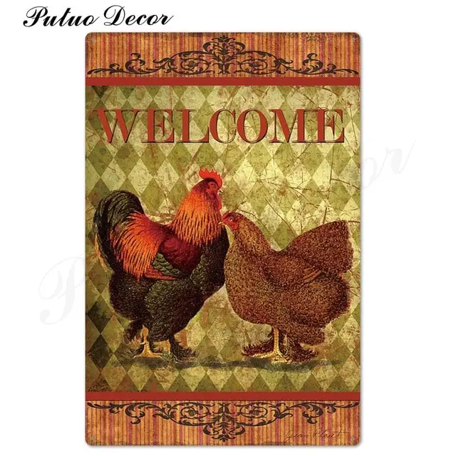 Rooster/chicken farmhouse retro hanging sign wall decor, 24 styles