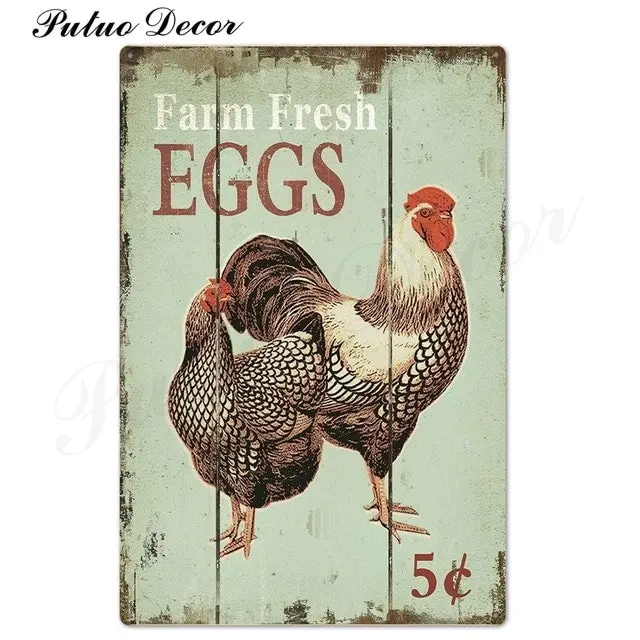 Rooster/chicken farmhouse retro hanging sign wall decor, 24 styles