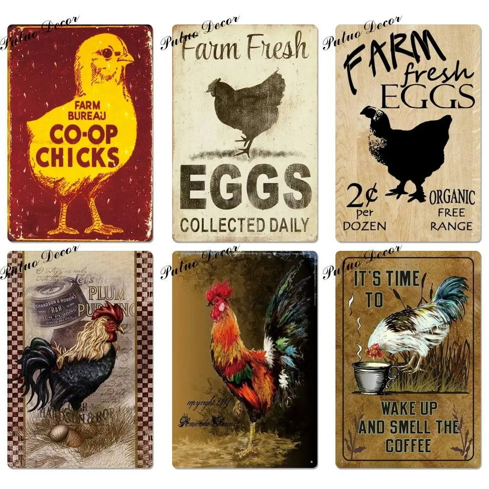 Rooster/chicken farmhouse retro hanging sign wall decor, 24 styles