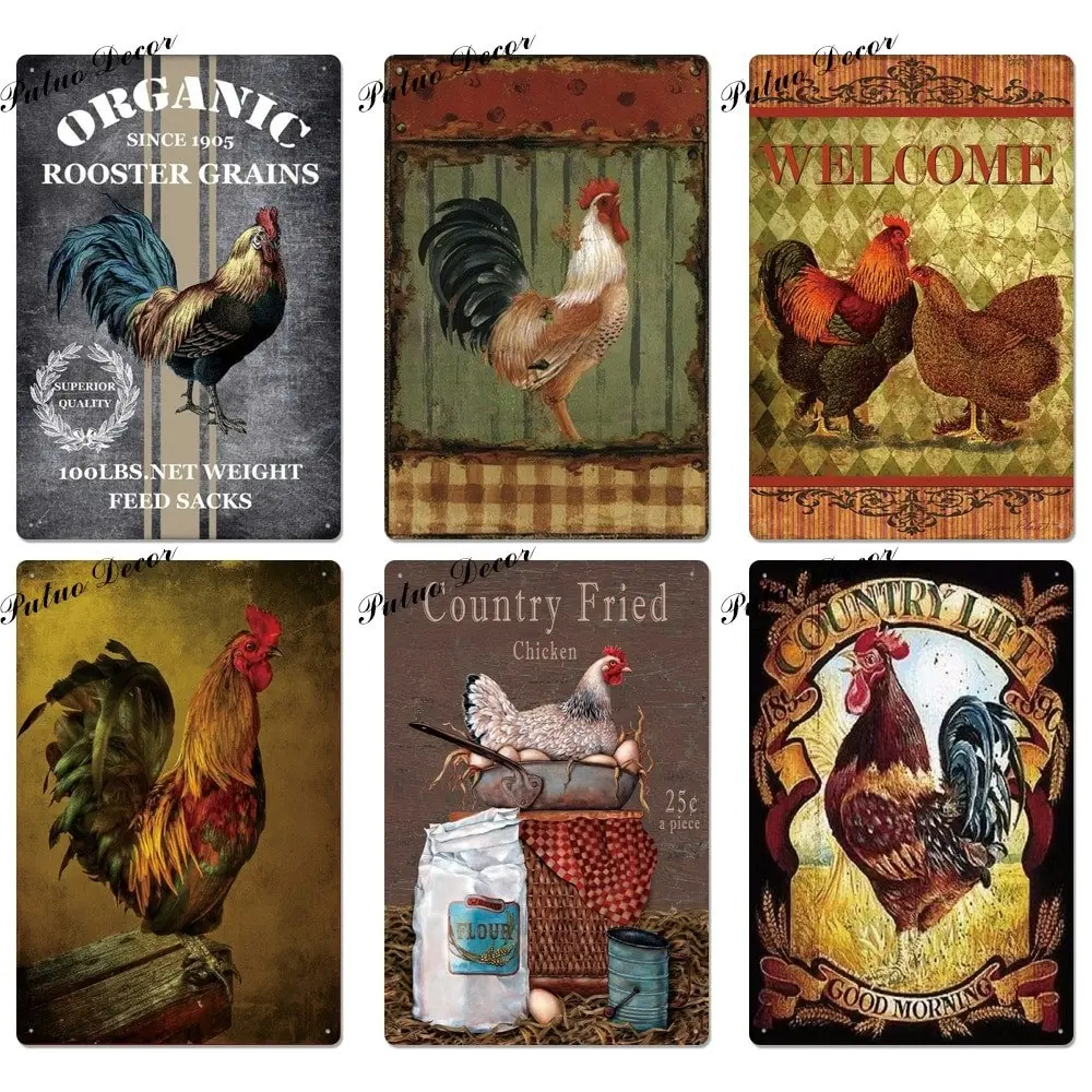 Rooster/chicken farmhouse retro hanging sign wall decor, 24 styles