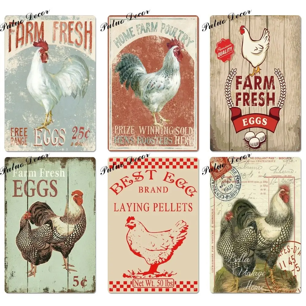 Rooster/chicken farmhouse retro hanging sign wall decor, 24 styles