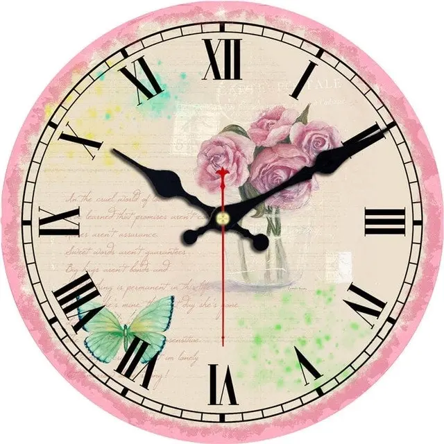 Pink flower wall clock, rose, blossom, pink bird, 3 styles, 3 sizes