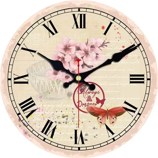 Pink flower wall clock, rose, blossom, pink bird, 3 styles, 3 sizes