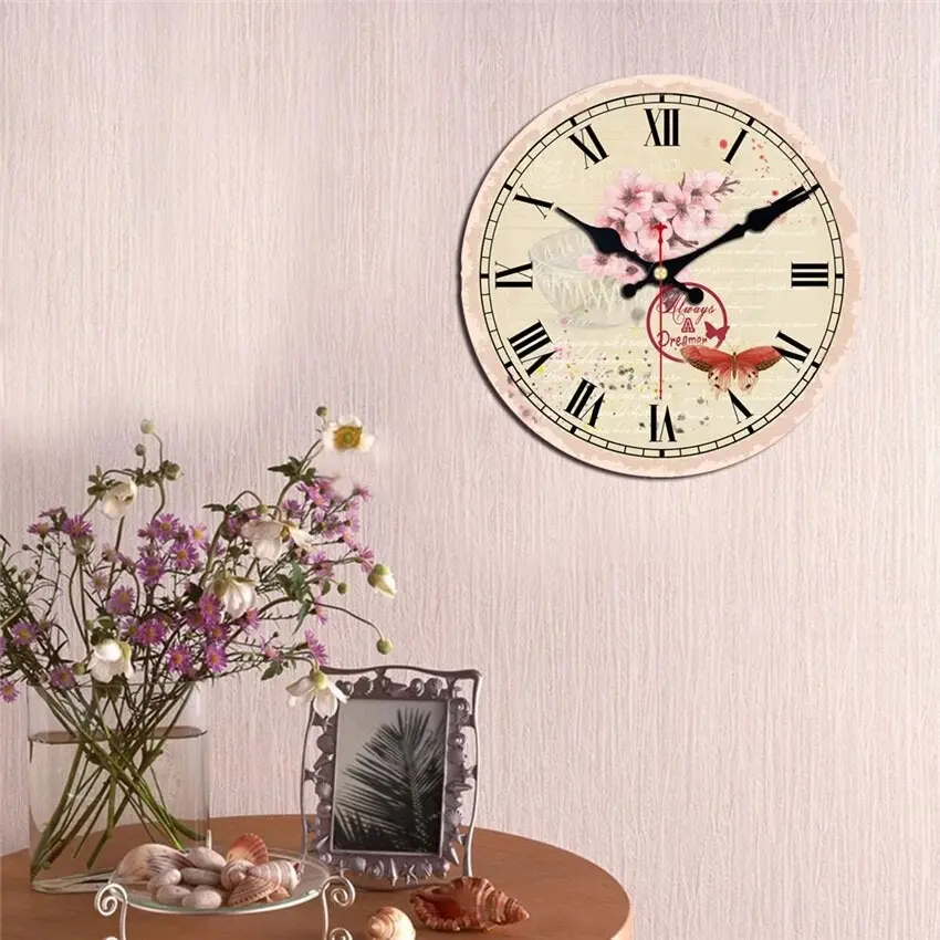 Pink flower wall clock, rose, blossom, pink bird, 3 styles, 3 sizes